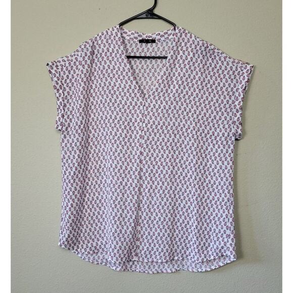 Pleione Women's XL V-Neck Top White Paisley Print Officecore Career Corpcore - Picture 1 of 6